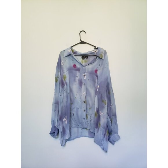 Carole Little Tops - Carole Little Womens Plus 22 Shirt Blue Floral Button Front Sheer Rayon Spring